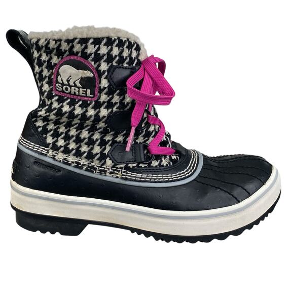 Sorel Women’s Tivoli Black Houndstooth Lace Up Winter Boots Size US 6.5 - Picture 1 of 11